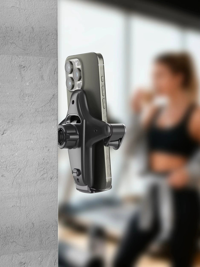 Multifunktionaler 360-Grad-Drehvorrichtung Wandhalter für Smartphones, bohrungsfreier drehbarer Ständer für Küche, Bad und Fitnessraum in Schwarz oder Grau - Bild 4