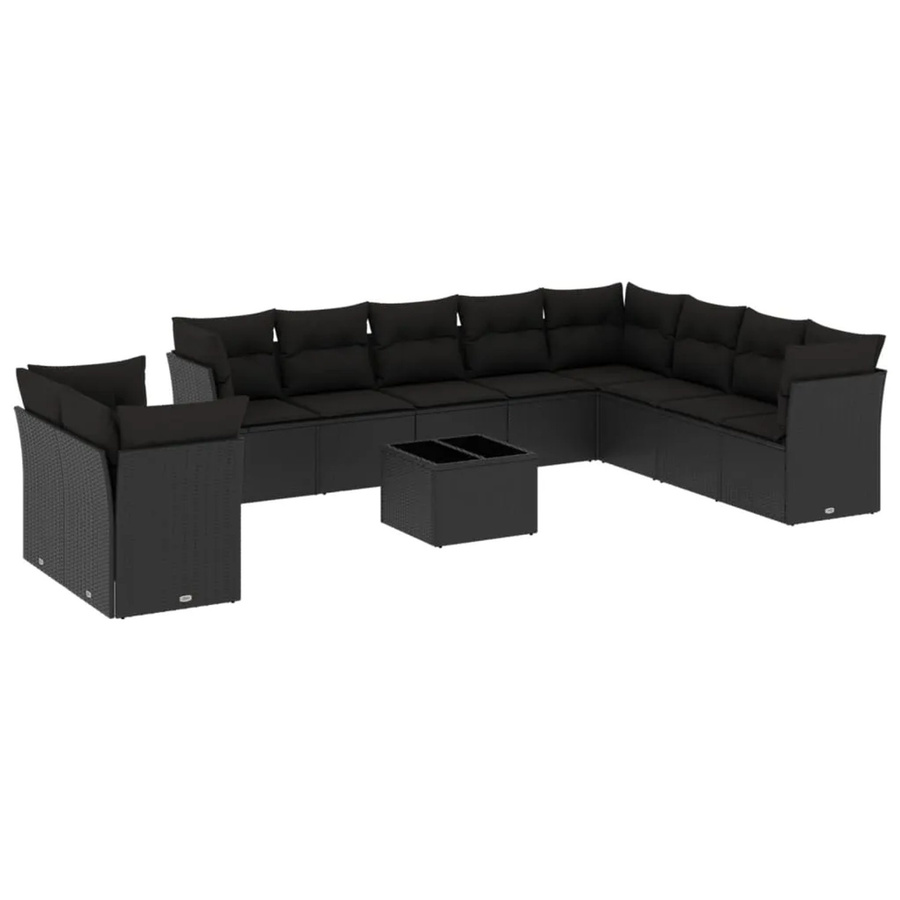 vidaXL 11-tlg Garten-Sofagarnitur in U-Form aus Poly-Rattan mit Kissen und Stauraum, Schwarz - Bild 2