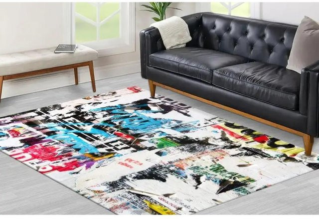 Moderner Street Art Teppich JGJG mit buntem Graffiti-Muster und 3D-Effekt, grau und mehrfarbig, B/T: 60 x 90 cm - Bild 1