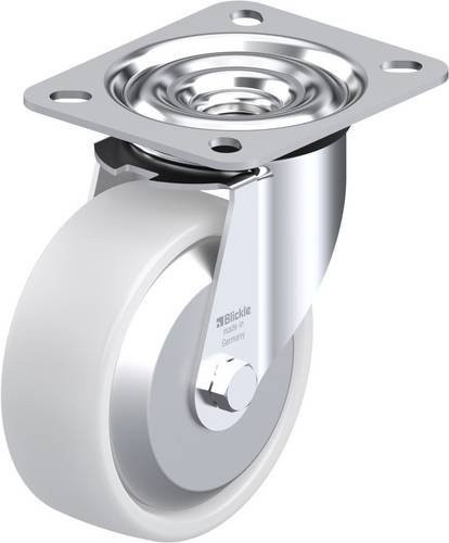 Blickle Lenkrolle LE-PO 100R-FA aus verzinktem Stahl und Kunststoff, Rad-Durchmesser: 100 mm, Tragfähigkeit: 150 kg, Farbe: Weiß - Bild 1