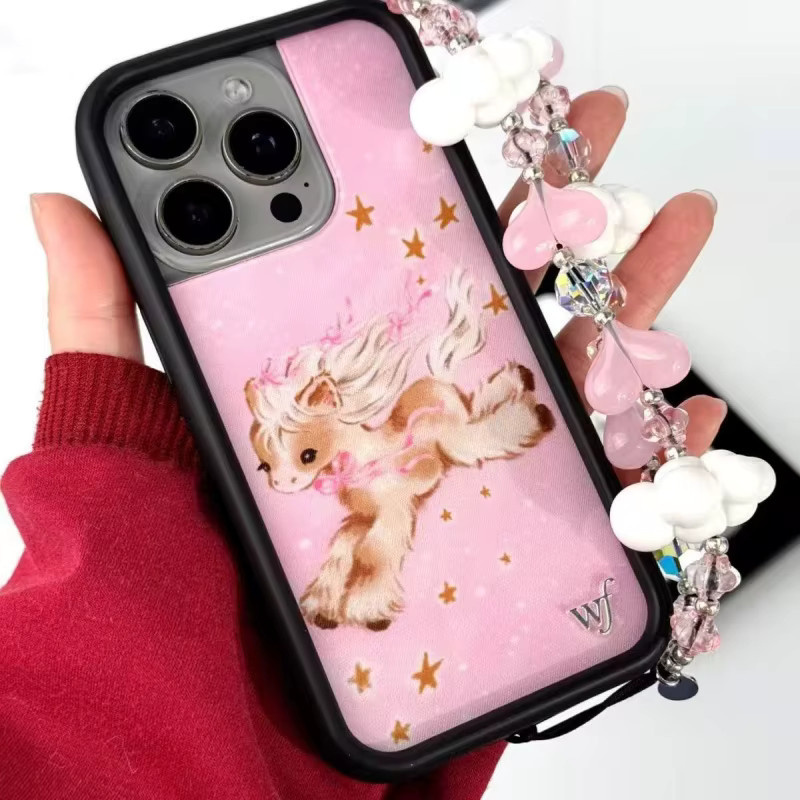Wildflower INS Pony Dreams Handyhülle für iPhone 12 bis 17 Pro Max Plus, Rosa Pferd mit glänzenden Sternen, stoßfeste WF-Hülle - Bild 2