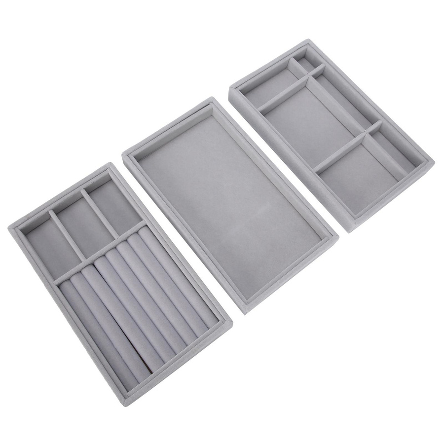 Neoglint Schmucktablett Set aus 3 Stück zum Stapeln für Ohrringe, Halsketten und Ringe in Grau - Bild 2