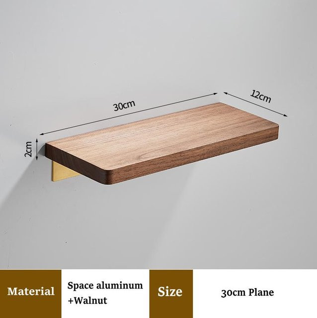 Wandhängendes Badezimmerregal aus Holz von JIE MO in Walnuss mit Handtuchstange und Rückwand - Bild 1