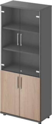 Schäfer Shop Genius Kombischrank TETRIS WOOD mit Glas- und Flügeltüren, 5 Fächer, Farbe Graphit/Eiche, Höhe: 191 cm - Bild 1