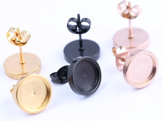 Ohrstecker Edelstahl, Roségold, Schwarz, Cabochon Lünette, 6mm 8mm 10mm - Bild 1