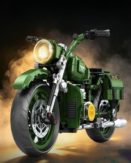 Grüner Vintage-Motorrad-Bausatz, Technische Bauklötze, ab 14 Jahren - Bild 1