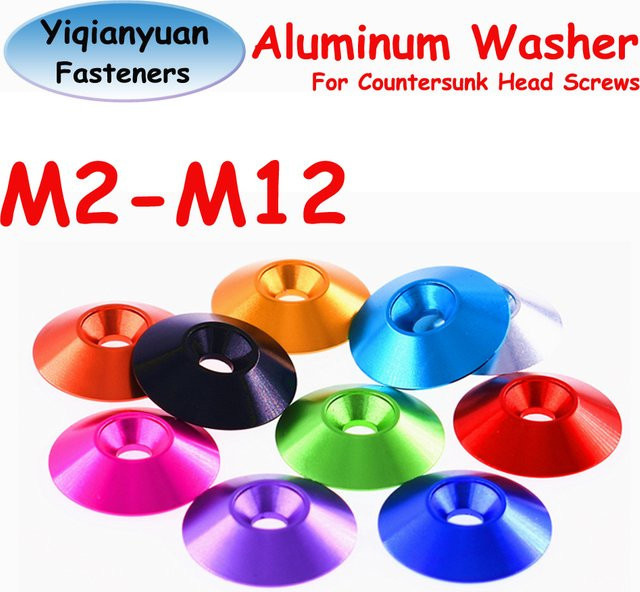 Yiqianyuan Unterlegscheiben aus Aluminiumlegierung für Senkkopfschrauben, M2-M12, Mehrfarbig (Silber und 10 weitere Farben), RC-Autozubehör - Bild 1