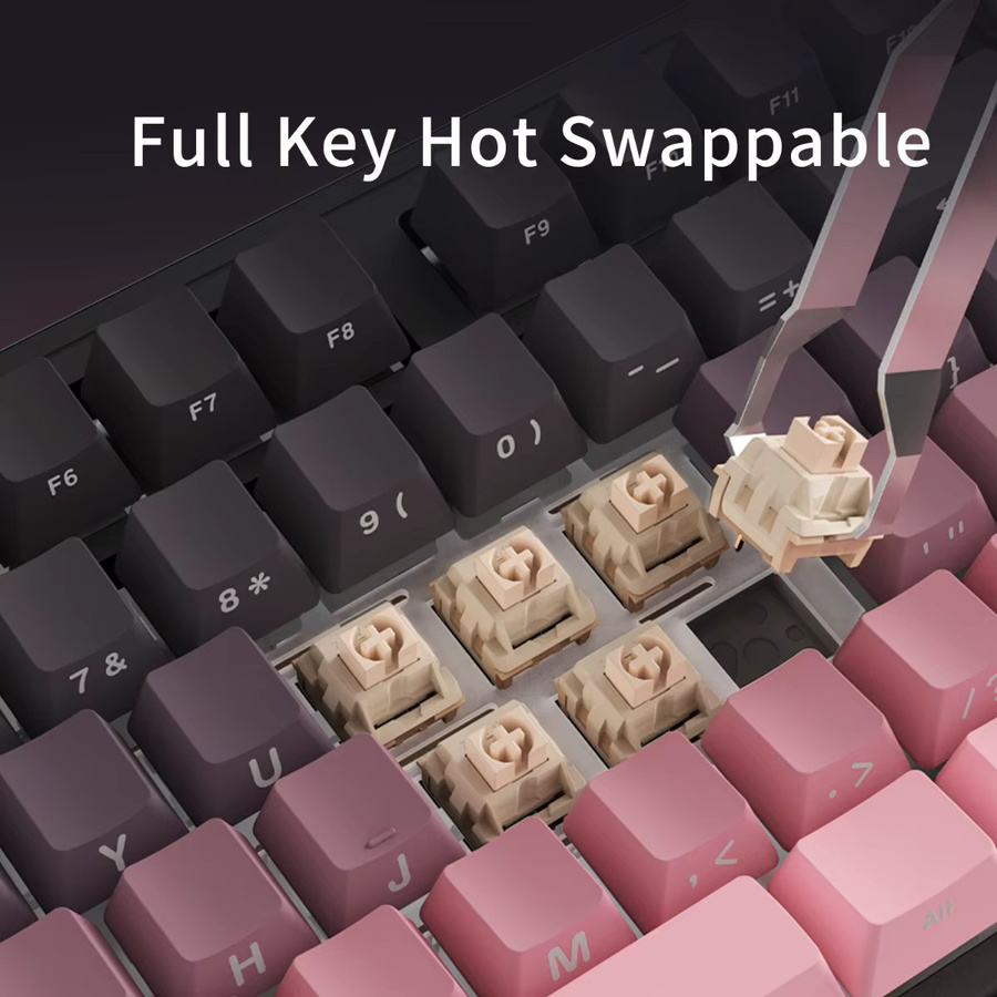 Ajazz AK870 Kabellose mechanische Tastatur mit Farbverlauf-RGB-Beleuchtung, Musik-Rhythmus-Modus, Hot-Swap-Funktion und Farbdisplay in Multicolour - Bild 2