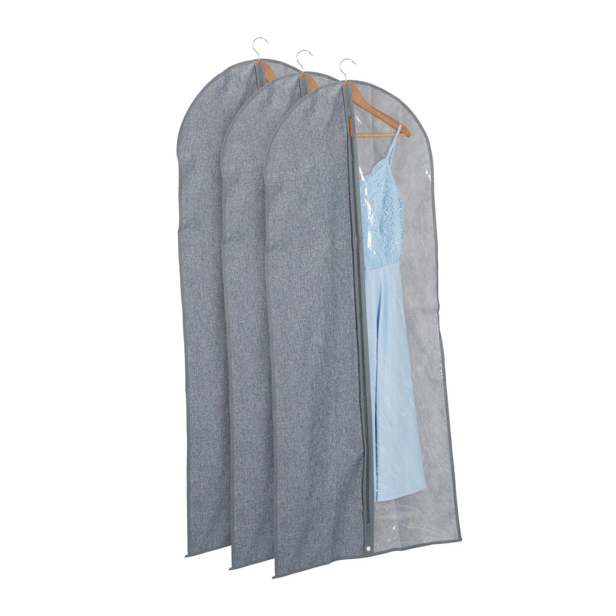 Relaxdays Kleidersack 3er Set aus Polyester in Grau Transparent mit Reißverschluss, B: 58 cm, H: 135 cm - Bild 2