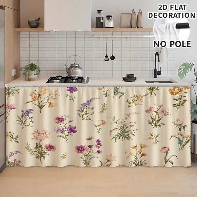 VIKAMA Küchenvorhang mit Blumen- und Blättermuster in Mehrfarbig, maschinenwaschbarer Stoffvorhang mit Rod-Pocket für Badezimmer, Wohnzimmer und Schlafzimmer - Bild 1