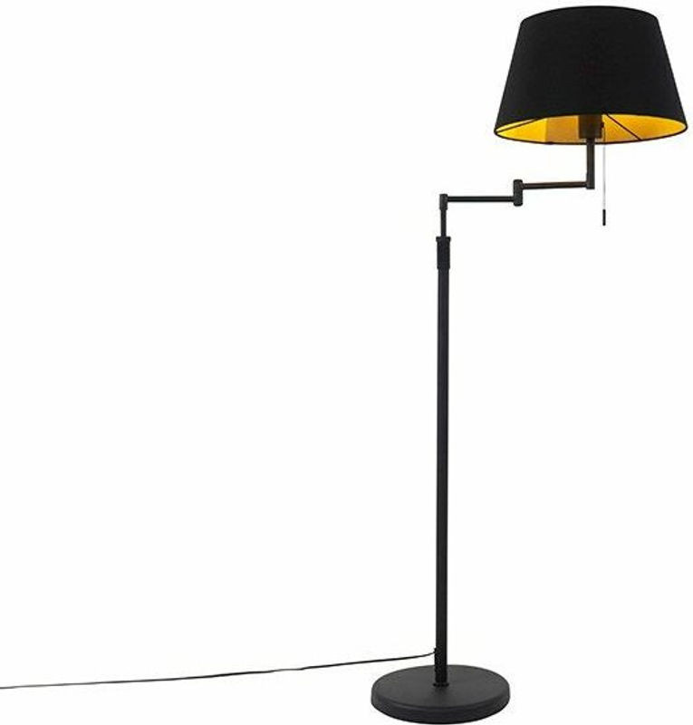 QAZQA Stehlampe Schwarz mit verstellbarem Arm und Stoffschirm für E27 Fassung - Bild 1