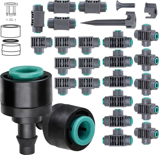 MUCIAKIE Quick Push Schlauchverbinder Set mit T-Stück, Kreuzkupplungsadapter und Endstopfen für die Bewässerung, 1/4 Zoll, 4/6-7mm - Bild 1