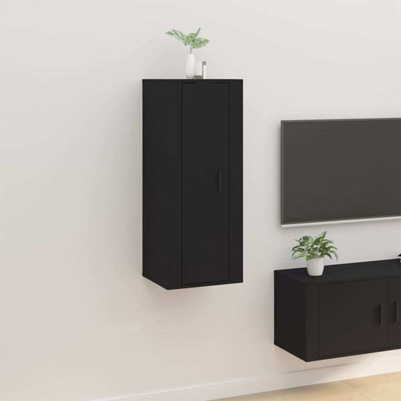 Vidaxl TV-Wandschrank in Schwarz aus Holzwerkstoff mit Drehtüren, B/T/H: 100 x 40 x 34,5 cm - Bild 1
