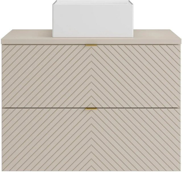 Einzelwaschtisch Dorioni in Beige mit Chevron-Muster, Breite: 80 cm, Tiefe: 46 cm, Höhe: 61,6 cm - Bild 1