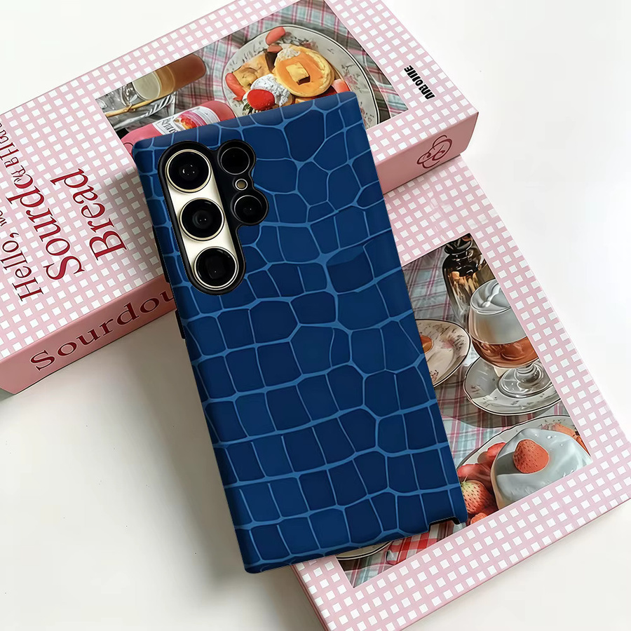 Stoßfeste Samsung Handyhülle in Tiefblau mit Kroko-Textur für Galaxy S26 S25 S24 S23 Ultra Plus - Bild 3