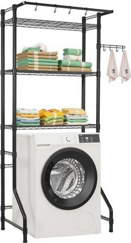 VEVOR Lagerregal über Waschmaschine und Trockner, 3-stufiges Wäscheständer-Gestell aus Kohlenstoffstahl mit Kleiderstange und verstellbaren Regalböden, Schwarz, B/T/H: 196,5 x 300 x 300 cm - Bild 1