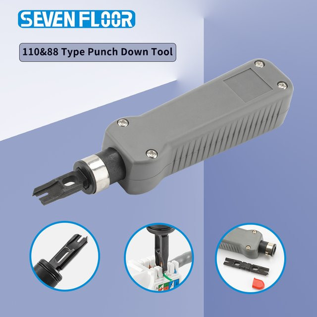 Seven Floor Impact-Einpresswerkzeug 110/88 mit Klingen, Netzwerkkabel- und Drahtschneider, Terminal-Einpresswerkzeug für Ethernet RJ45 Cat5e Cat6, Grau - Bild 1