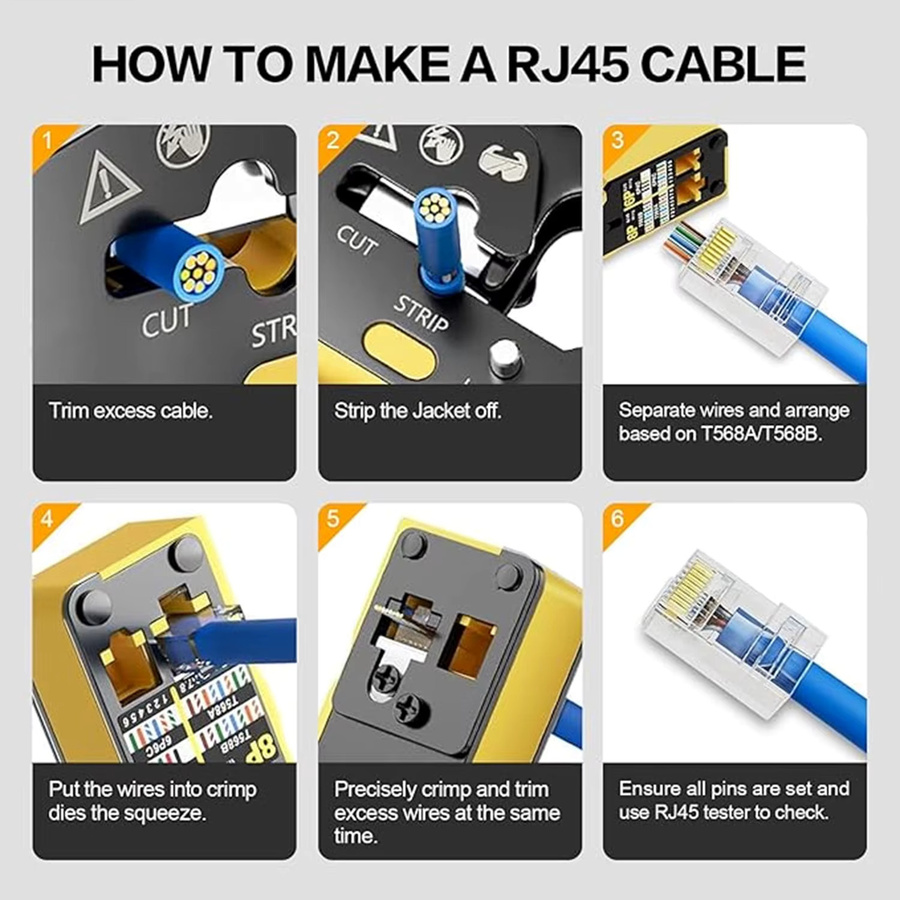 ZOERAX RJ45 CAT6 Crimper Tool Netzwerkkabel Crimpwerkzeug für Cat6 Cat5 Cat5e Pass Through Connectors in Grün mit Ersatzklinge - Bild 6
