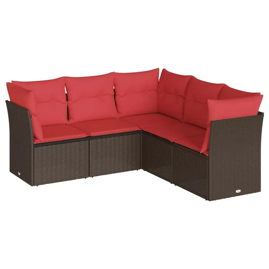 vidaXL 5-teilige Garten-Sofagarnitur in L-Form aus braunem Poly-Rattan mit Sitzkissen und Rückenkissen - Bild 2