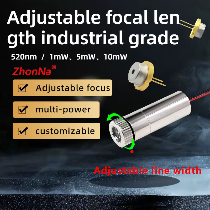 Green Point Lasermodul mit fokussierbarer Kreuzlinie, 532 nm, 5 mW, Glaslinse, Farbe: Silber/Grün, DC 3 V–5 V - Bild 4