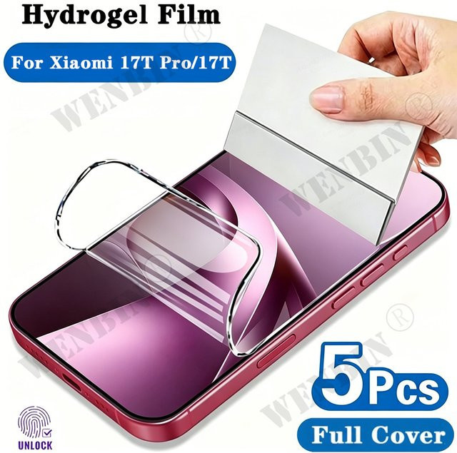 5 Stück Full Cover Hydrogel Displayschutzfolie für Xiaomi 17T Pro, transparent - Bild 1