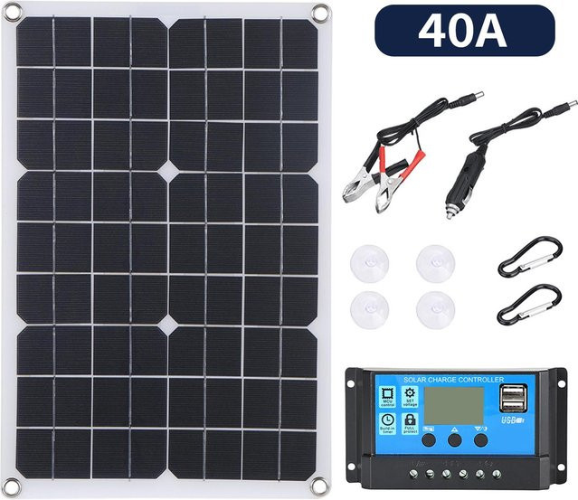 LOKMAT Solar-Kit mit 300W flexiblem Monokristallin-Silizium-Solarpanel und 40A Controller in Schwarz - Bild 1
