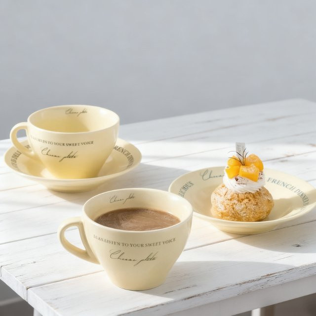 JUSTINLAU Kaffeetassen- und Untertassen-Set aus Keramik im Vintage-Stil, Cremefarben/Beige - Bild 1