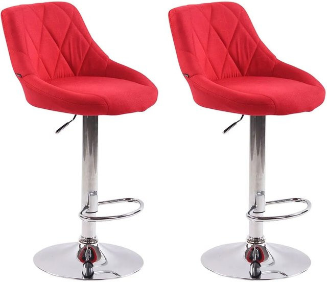 DELUKE 2er Set Barhocker FALON in Rot mit Rückenlehne, drehbar, Stoff und Metall, B/T/H: 46 x 49 x 83 cm - Bild 1