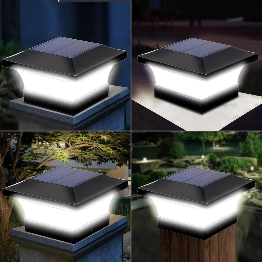 Crepow Solar LED Gartenlampe IP65 Wasserdicht Quadratische Zaunleuchte Schwarz - Bild 4