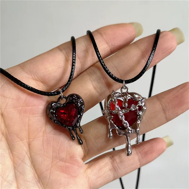 imixlot Anhänger Lava, Herz, Rot Schwarz, Halskette, Unisex - Bild 1