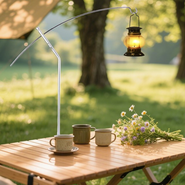 Tragbares Camping IGT Lampen-Rack aus Aluminiumlegierung mit abnehmbarer Laterne für Outdoor, Picknick und Angeln in Schwarz und Gelb - Bild 1