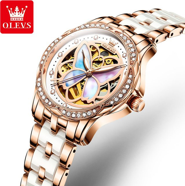 OLEVS Armbanduhr Automatik, Keramik, Diamant, Blau, Damen - Bild 1