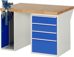 Rau Werkbank 7510A2 mit 4 Schubladen, Schraubstock und Höhenverstellung, Mehrfarbig, B/T/H: 125 x 90 x 89 cm - Bild 1