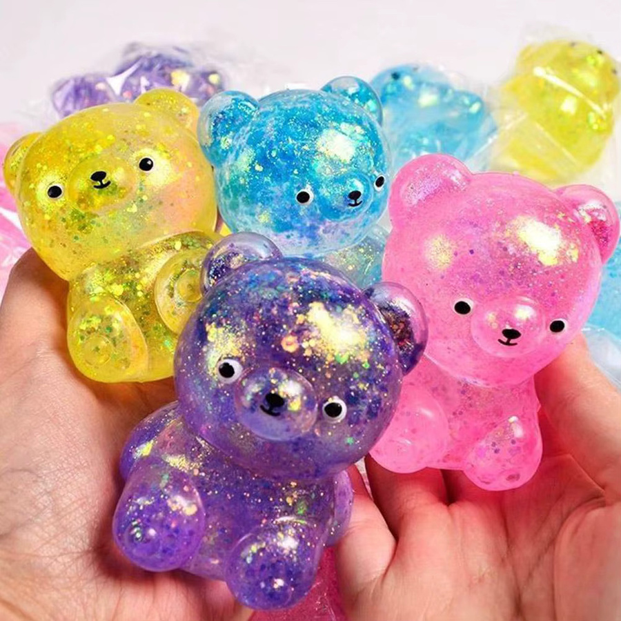 Needoh Fidget Bär Spielzeug Squishies, Glitzer Gummibärchen, Kleines Niedliches Tier, Anti-Stress Fidget Splat Entspannungs-Quetschspielzeug - Bild 2