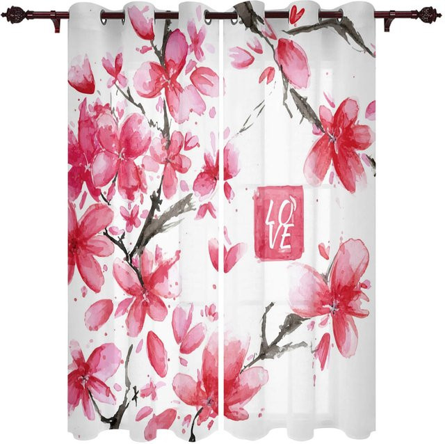 Super Six Sakura Fenstervorhang im japanischen Stil mit floralem Design, halbtransparent, Mehrfarbig, Breite: 135 cm, Höhe: 215 cm - Bild 1