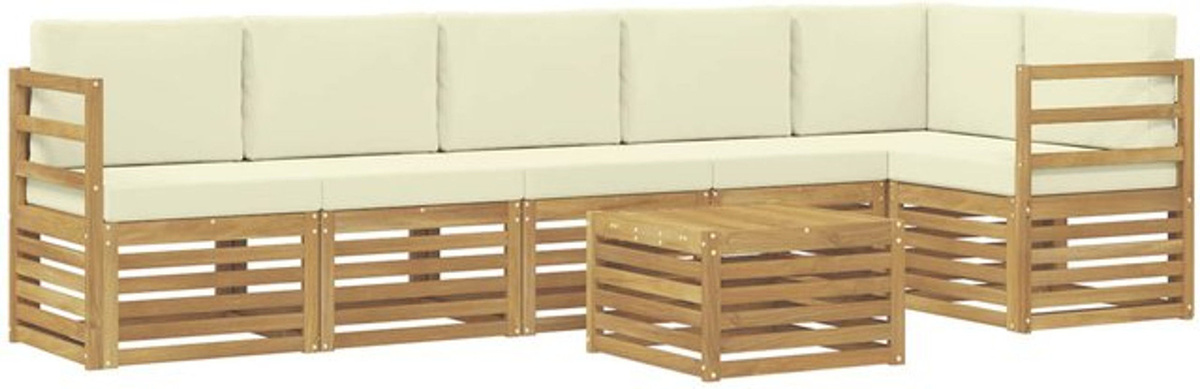 7-teilige Outdoor-Sofagarnitur von vidaXL in modernem skandinavischem Design aus Akazie und Polyester in Weiß und Beige - Bild 1