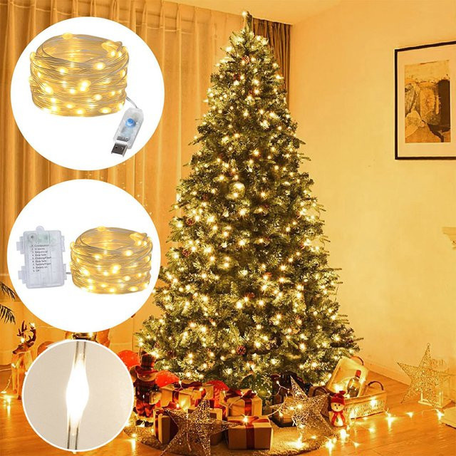 KIKIELF LED Lichterkette Warmweiß mit USB und Batteriebetrieb für Dekoration bei Hochzeit, Weihnachten, Silvester und Party - Bild 1