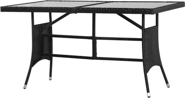 Furnicato Gartentisch aus PE-Rattan und Glas in Schwarz, B/T/H: 140 x 80 x 74 cm - Bild 1