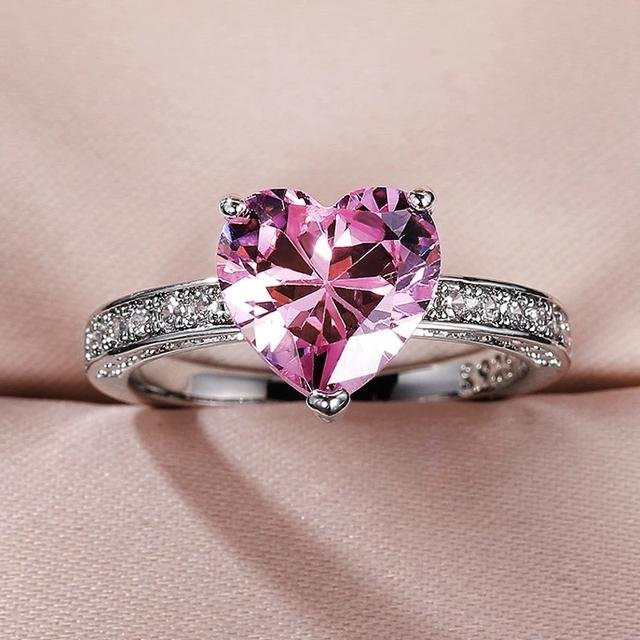 POMOiii Herzring, Silber, rosa Zirkonia, Damen - Bild 1