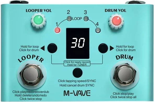 M-VAVE Looper Effektpedal für Gitarre mit Drum Machine und Monoblock Tuner in Turquoise - Bild 1