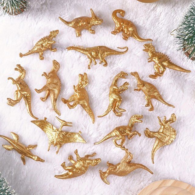 GSF Goldene Mini-Dinosaurier Plastikspielzeuge für Partydekorationen und Geschenke - Bild 1