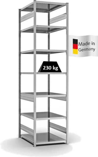 PROREGAL Fachbodenregal Stecksystem T-Profil Medium-Duty Grundregal, 7 Ebenen, verzinkt, Farbe: Silber, H x B x T: 300 x 75 x 80 cm - Bild 1