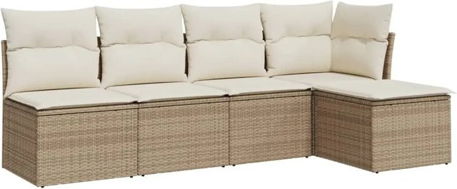 vidaXL 5-tlg Garten-Sofagarnitur in L-Form aus Poly-Rattan in Beige mit Sitzkissen und Stauraum - Bild 1