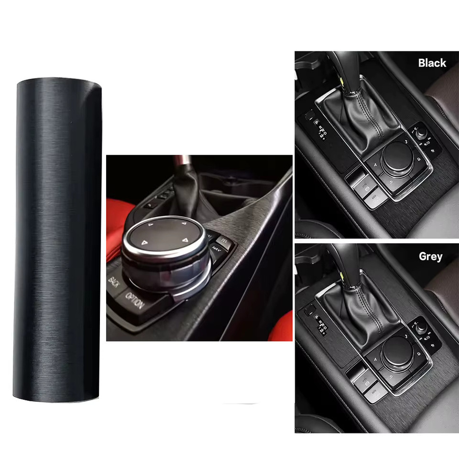 KASDA Selbstklebende Vinylfolie in Schwarz mit gebürsteter Aluminium-Optik für DIY-Projekte an Autos, Motorrädern und Möbeln - Bild 2