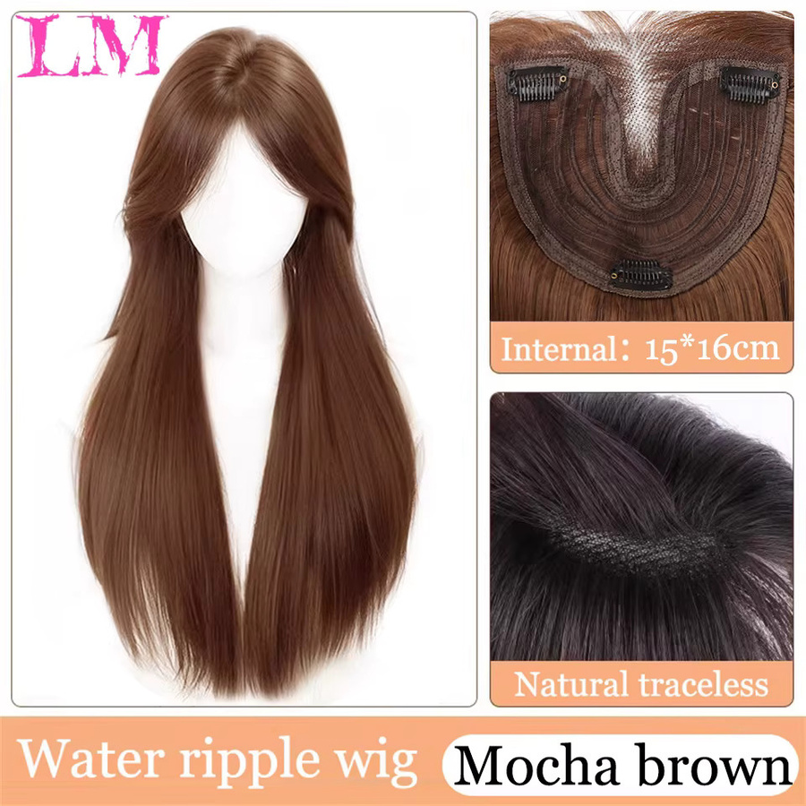 LIANGMO Clip-in-Haarteil Haarverlängerung mit Haarspangenpony, Schwarzbraun - Bild 3