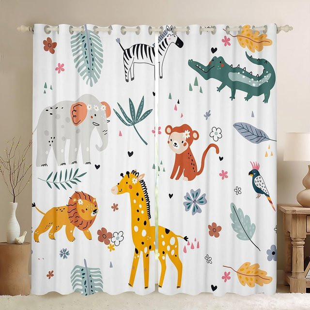 Yiran Furniture Verdunkelungsvorhänge mit Giraffen-Motiv für Kinder, 2er-Set, Mehrfarbig, Breite: 55 cm, Höhe: 120 cm - Bild 1