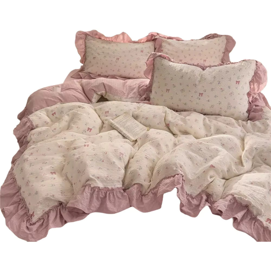Gooogos Bettwäsche-Set im koreanischen Prinzessinnen-Stil mit Rüschen und floralem Design, Farbe: Pink, B/H: 150 x 200 cm - Bild 2