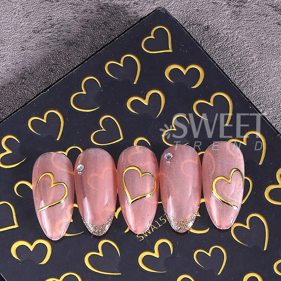 SWEET TREND Nail Art Aufkleber, 3D Gold/Silber, Herz und Linien, 4 Stück - Bild 3