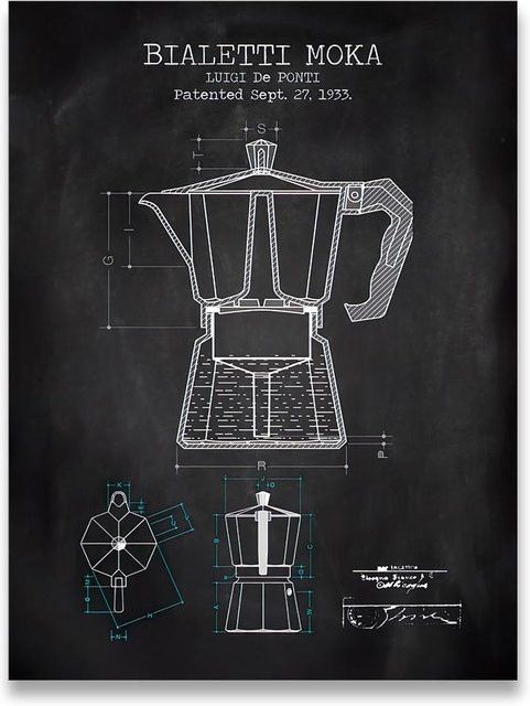 Edelweiss Art Poster Studio Leinwand Wandkunst Kaffeekanne Blaupause Design Breite: 60 cm, Höhe: 90 cm - Bild 1