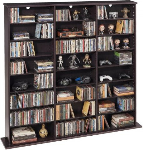 VEVOR Medienregal mit 8 Ebenen und 24 Fächern für CDs, DVDs, Bücher und Spiele, Braun, B/T/H: 142 x 22 x 130 cm - Bild 1